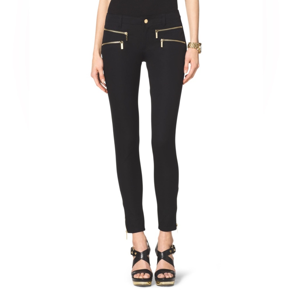 MICHAEL KORS - Moto Skinny Pants Black w/ Gold Zippers • Subtle Y2K